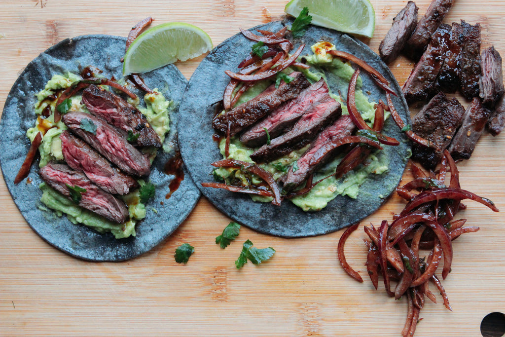 Drunken Garlic Steak Tacos with Adaptive Cocoa Onions Mantry Inc.